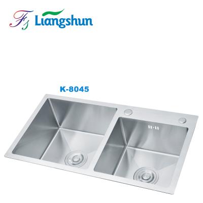 China K-8045 Manufacturer Handmade Undermount Double Bowl Square 201 304 Stainless Steel Kitchen Sinks Te koop