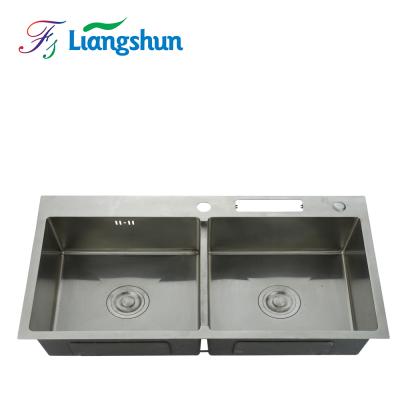 China With Faucet K-9546SB Handmade Double Bowl Stainless Steel Commercial Kitchen Sinks for sale