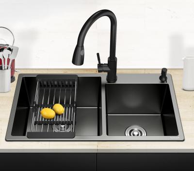 China European W SUS 304 Nano Black Functional Faucet Mixer Hot And Cold Two Type Filter Water Pull Out Kitchen Sink Faucet With Flexible Hose Te koop