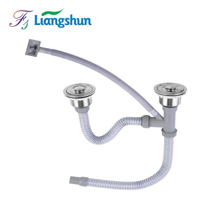 China Without Faucet K-Q40D Kitchen Sink Siphon Drain 304 Stainless Steel Kitchen Sink Strainer Double for sale