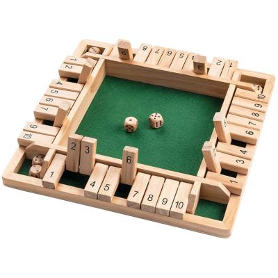 China Educational Toys Bar Dice Board Game 4 Sided Closed Box With 10 Wooden Numbers Closed Box 4 Player Dice Game For Kids And Adults for sale