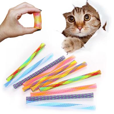 China 2021 Viable New Style Customized Nylon Cat Toys Interactive Cat Play Scratcher Toy Spring Rope Cat Scratcher Toy for sale