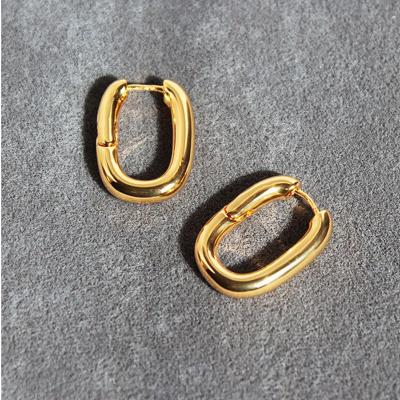 China Custom Korean Fashion TRENDY Real Gold Plated French Style U Shape Brass Huggie Circle Earrings Women Jewelry 2022 for sale