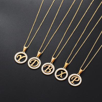 China TRENDY Hip Hop Rhinestone Free Tarnish Free 26 Stainless Steel Alphabet Letter Initial Necklace With Initials Jewelry for sale