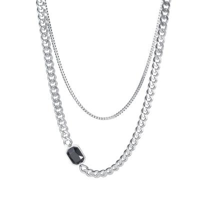 China Multi Layered Silver Plated Cubic Zircon Jewelry Women Hip Hop Chunky Chain Stainless Steel Necklace for sale