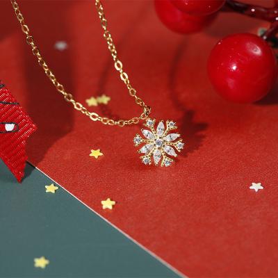 China TRENDY 2021 Fashion Pendant Jewelry S925 Sterling Silver Necklace Gold Snowflake Necklace Christmas Gift for sale