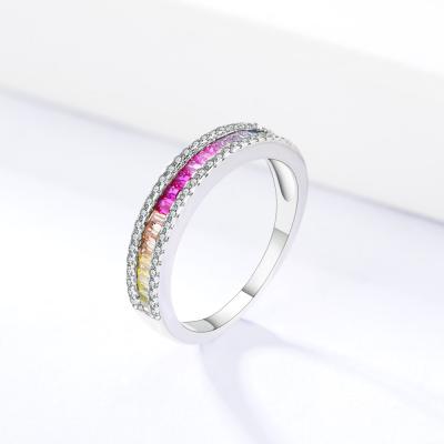 China TRENDY Pink Rainbow Diamond Cubic Zirconia Engagement Ring 925 Sterling Silver Non Tarnish Jewelry for sale