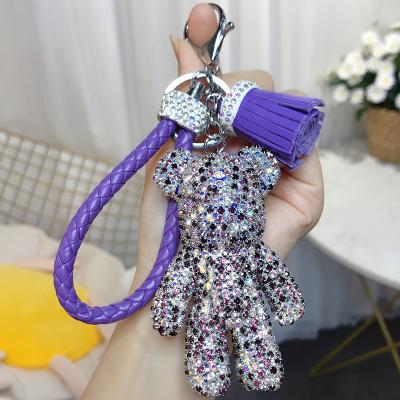 China Crystal Leather Braided Strand Full Crystal Bling Bear Pendant Key Ring Key Chain For Bag Pendant Accessories for sale