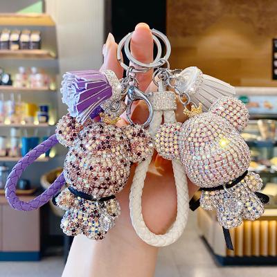 China Wholesale Trendy Luxury Crystal Rhinestone Car Key Teddy Bear Car Key Key Chain Ring Violent Chain Ring For Lady Women for sale