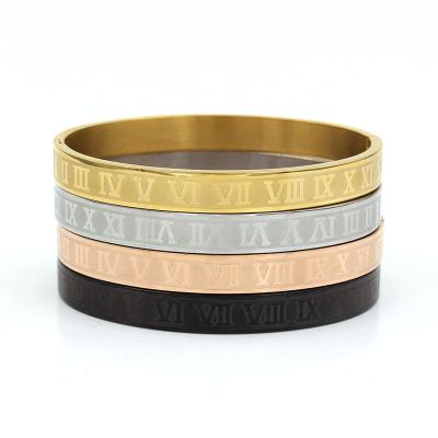 China TRENDY Gold Plated Stainless Steel Hip Hop Carving Roman Numeral Couple Bangle for sale