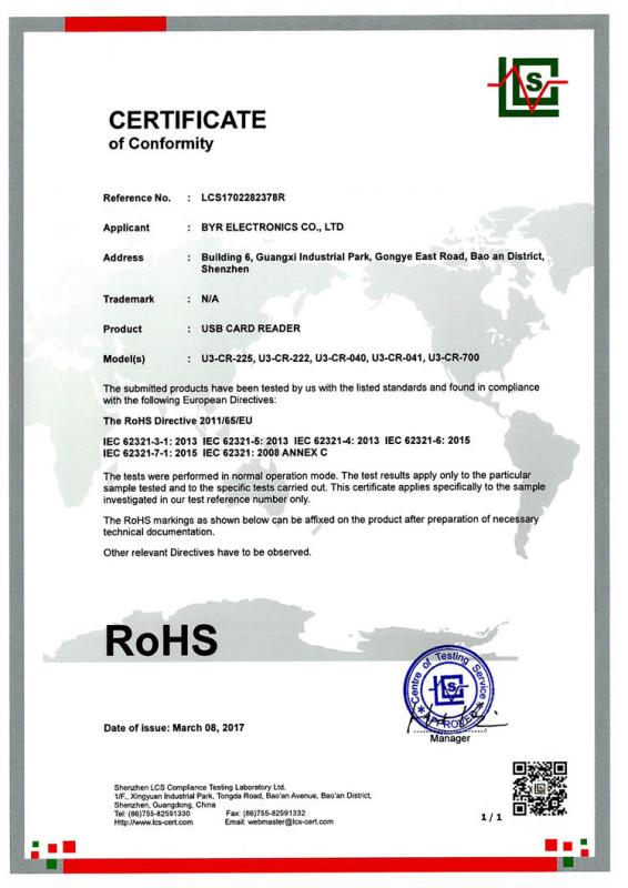 RoHS - Shenzhen BYR Electronics Co., Ltd.