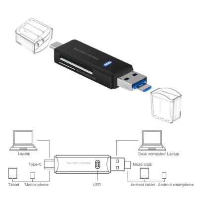 China Led Indicate Type OTG Card Reader &USB 3.0 USB 3 C &Micro in 1 Support SD/SDXC, MicroSD/T-FLASH Card Reader 3.1*0.68*0.39 inch for sale