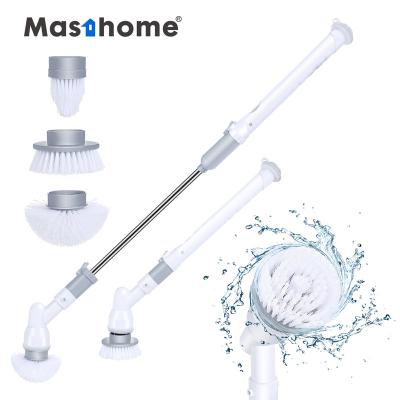 China Long Handle Viable Power Scrubber Rechargeable Electric Masthome Cleaning Brush with 3 Replaceable Brush Heads for sale