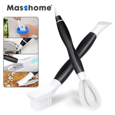 China Stocked Masthome Kitchen Cleaning Short Handle Two Head Cup Cleaning Brush Dish for sale