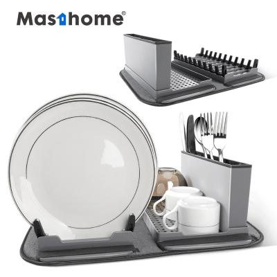 China Masthome Kitchen Multifunctional Folding Stored Draining Dish Fork Storage Rack Drying Dish Sink Rack With Dish Mat for sale