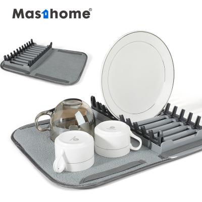 China Masthome Countertop Kitchen Wine Dish Stocked Dish Drying Rack Kitchen Storage Rack Dish Drying Rack With Mat for sale