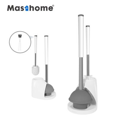 China Masthome Brushes And Holders Sustainable Sets With Flat Wall Soft Head Silicone Modern Toilet Brush for sale