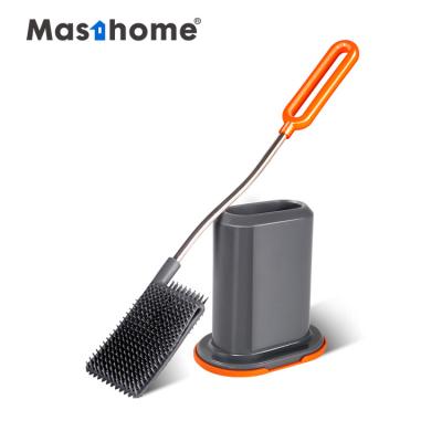 China Hot Selling Stocked Masthome Toilet Brush Amazone Bent Look Tpr Soft Easy With Holder Plastic Silicone Head Toilet Cleaning Brush for sale