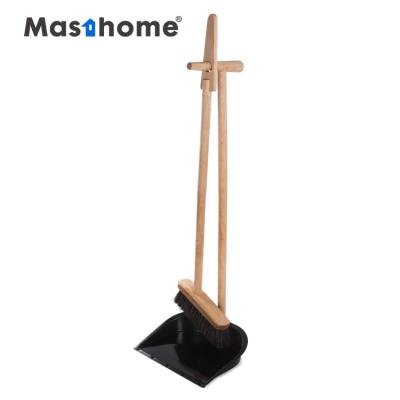 China Masthome Home Household Cleaning Bamboo Long Handle Horse Fiber Broom Metal Dustpan Set for sale