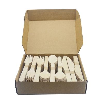 China Disposable Fast Food Take Out Disposable Wooden Cutlery Paper Cutlery Set 16cm Packaging for sale