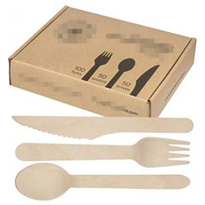 China Home Disposable Wooden Hotel Restaurant Cutlery Set 300pcs Set In Paper Box for sale