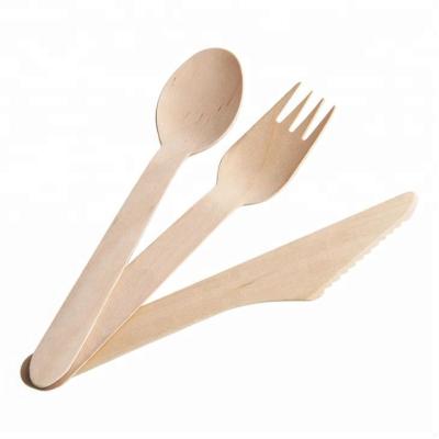 China Disposable Biodegradable Diposable Wooden Cutlery Tableware Wholesale Price Wooden Spoon Knife Fork for sale