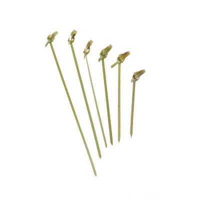 China Wholesale Disposable Bamboo Wood Decoration Knotted Flat Kebab Skewer Spikes Cocktail Knot Picks Sticks for sale