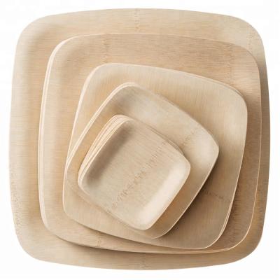 China Latest Disposable Compostable Biodegradable Disposable Square Round Wooden Bamboo Dishes for sale