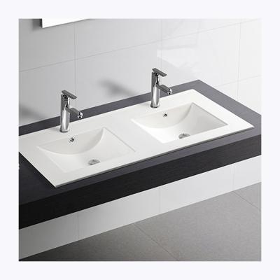 China Bathroom Modern Wholesale White Ceramic Slim Cabinet Double Edges Bowl Sink for sale