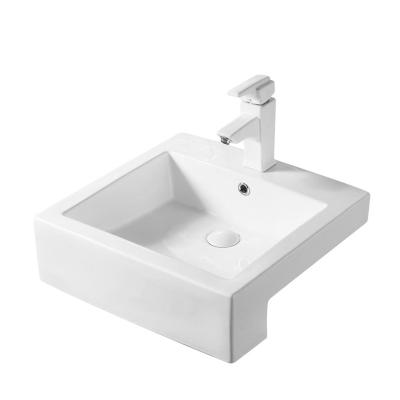 China Modern New Product White Ceramic Hand Wash Sink Semi Recessed Rectangular Sheer Wash Basin for sale