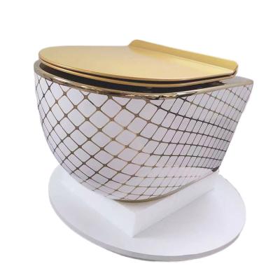 China Factory Direct Selling Modern European Luxury Gold Color Rimless Wall Hung Toilet Bathroom for sale