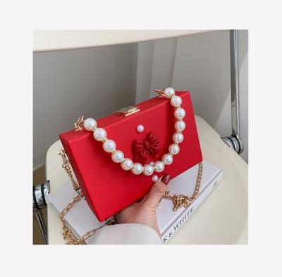 China Casual New Fashion Bow Ladies Shoulder Bags Summer Girls Shopping Bag Fashionable Trend Pearl Women's Handbag PU Leather+Polyester for sale