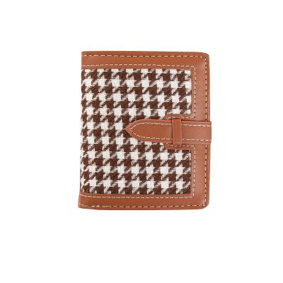 China Waterproof Short Paragraph Canvas Ladies Houndstooth Fashion Coin Purse Simple Double Double Card Holder for sale