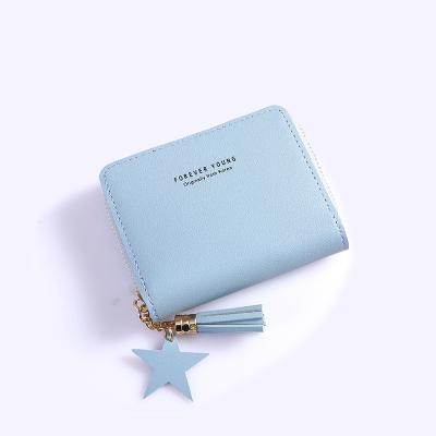 China New Waterproof Simple Square Short Tassel Zipper Ladies Wallet Mini Wallet Bag for sale