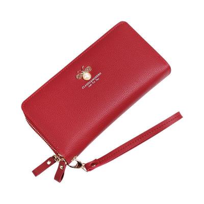 China Large Capacity Waterproof Female Wallet Double Zipper Bee Pearl Coin Purse Double Layer Mobile Phone Bag for sale