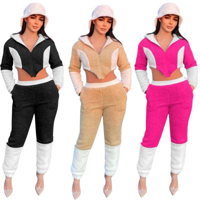 China Teddy cashmere fashion color matching anti-pilling lounge wear sets women sets pants two-piece set for sale