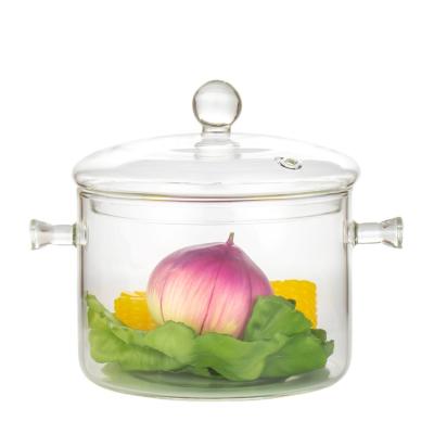 China 1200ml Sustainable Glass Cook Pot 1200ml High Borosilicate Glass Cooking Pot Resistant With Glass Lid for sale