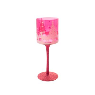 China Home Decoration Red Color Glass Candle Holder Festival Celebrate Candlestick House Decoration Candle Holder High for sale