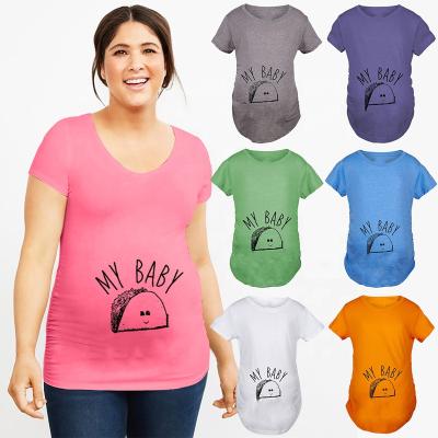 China Anti Wrinkle Polyester T-shirt Cotton Dress Anti-Wrinkle Pregnancy Maternity Clothing Tops And Stitches Maternity Clothes For Pregnant Women for sale