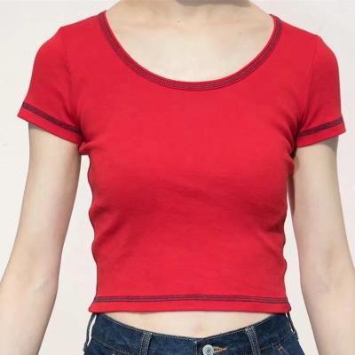 China Anti-Wrinkle Anti-Wrinkle Ladies Cotton T-shirts Summer 2021 Women Clothing Shorts Slim Fit Design Cropped Tee for sale