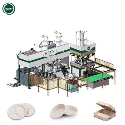 China Factory Hghy Low Cost Lunch Box Disposable Food Paper Plate Machine Price Bagasse Based Tableware Pulp Paper Molding Plate Making Machine for sale