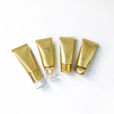 China Cosmetics 40g Gold Aluminum Plastic Luminous Airless Pump Soft Tube For Eye BB Cream Packaging for sale