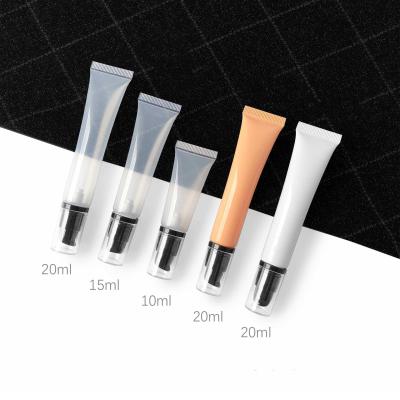 China Cosmetics 10g 15g 20g Eye Plastic Small Airless Lotion Pump Soft Tube With Transparent White Orange Color for sale