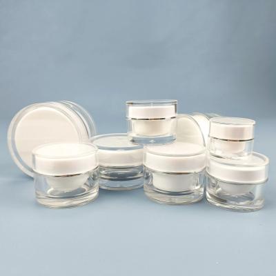 China Double Wall Cosmetic Acrylic Round Clear Jars With Lids For Lip Balms Creams To Make Up Cosmetics Packaging for sale