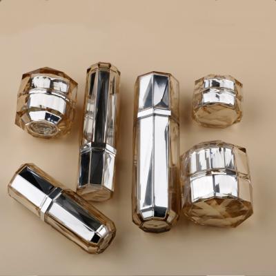 China Luxury Acrylic Skin Care Packaging Diamond Containers Personal Care Lotion Bottles And Jars Cosmetic Sets For Sale 30ml 50ml 100ml 50g 30g for sale