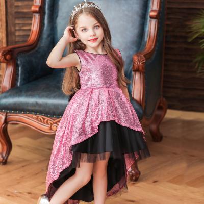 China Washable rapunzel inspired big beautiful princess sequin dress girls sleeveless fluffy dress bow tail performance skirt girls for sale