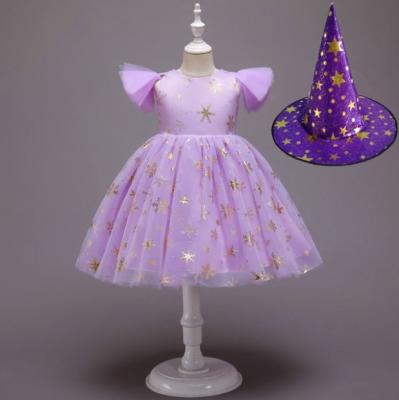 China Washable Children's Halloween costume cosplay dress with magic witch hat children's witch fairy stage costume for sale