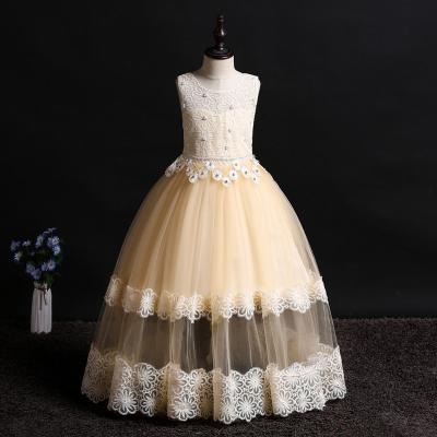 China Washable Girls Dress Beautiful Lace School Show Host Long Floor Skirt Girls Sleeveless Wiping Skirts for sale