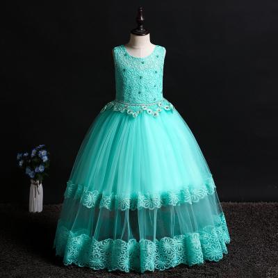 China Washable Girls Dress Long Sleeveless Girls Wedding Dress Host Lace Full Skirts Skirt Pattern Long for sale