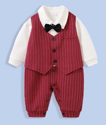 China Wholesale 99% Cotton Baby Boy Clothing Sets 1 Year Old One Piece Gentleman Baby Boy Long Suit Clothes Whole Rompers Cotton Baby Rompers for sale